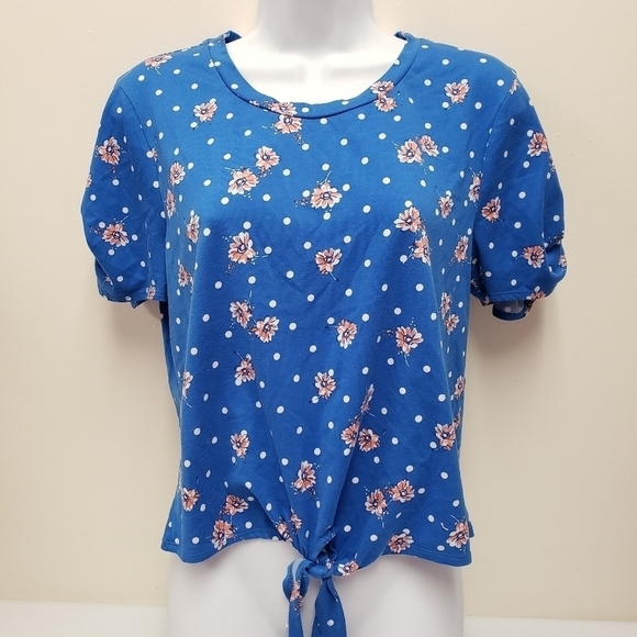 Lily White Polka Dot Floral Womens Top Size Large - Picture 1 of 6